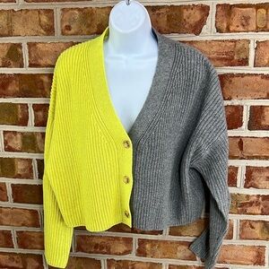 Steve Madden Yellow and Gray Colorblock Cardigan Sweater. Size Small